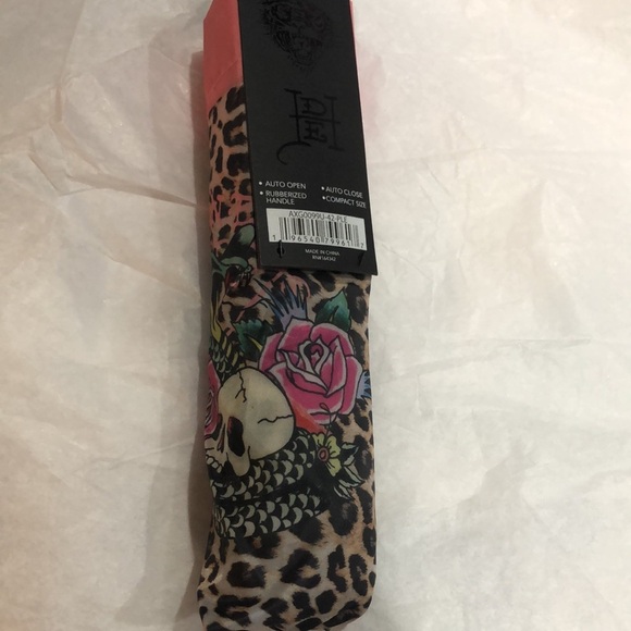 Ed Hardy animal leopard print compact auto open umbrella new - Picture 5 of 10